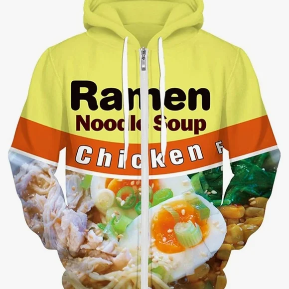 Keasmto 3D Ramen Chicken Noodle Soup Hoodie Sweatshirt For Men Women Cotton Cute - Picture 2 of 2
